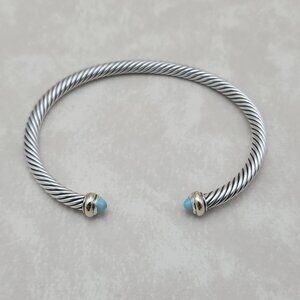 D. Y. Sterling Silver 4mm Cable Bracelet with Turquoise & 18k gold